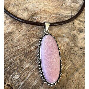 925 sterling silver Pink Opal Necklace Leather Handmade gemstone womens jewelry